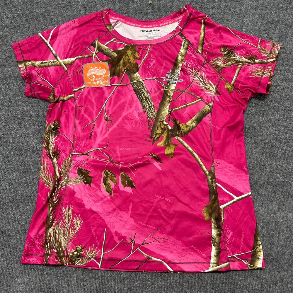 Realtree Shirt Womens XL Pink Camo Short Sleeve Wicking Performance Athletic Tee